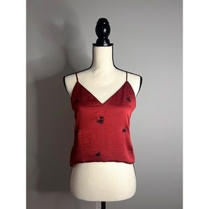 EXPRESS Red and Black Floral Professional Top